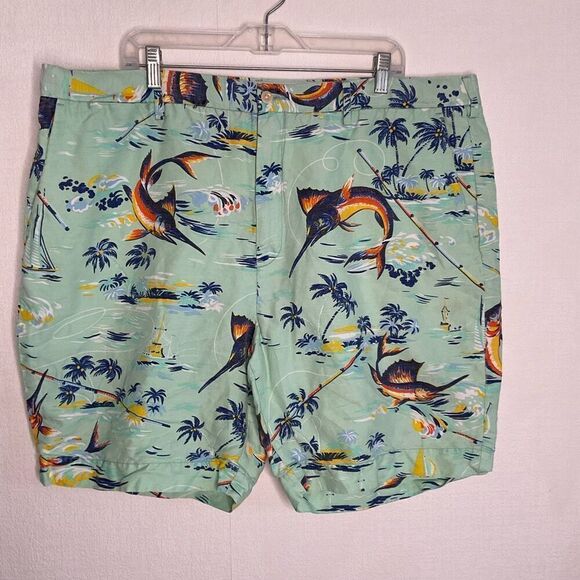 Polo Ralph Lauren‎ Classic Fit Linen Cotton Shorts Blue Sailfish print Sz 42 - Picture 1 of 10